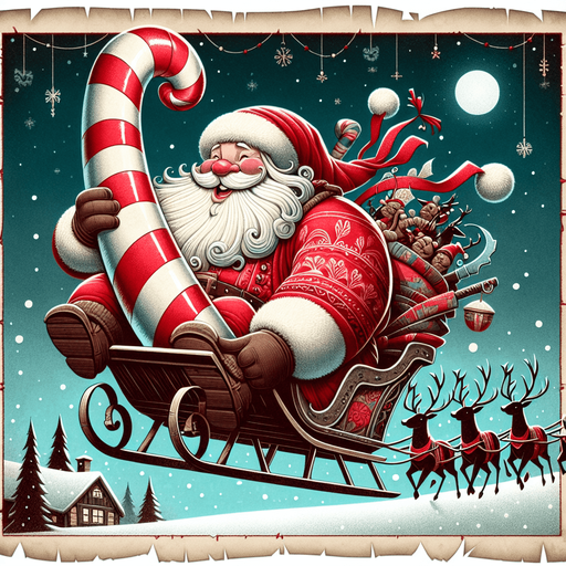 a pergament of a Santa Clause on his sledge with reindeers in the sky. He holds a scepter of candy cane. There is the text: "Click on Santa for a short duration to use the KeeperMode."