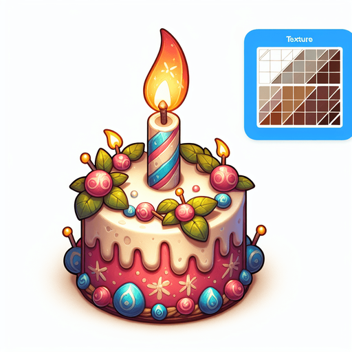 A birthday cake candle for a birthday cake, rich illustration style..
Single Game Texture. In-Game asset. Blank background. High contrast. No shadows.
