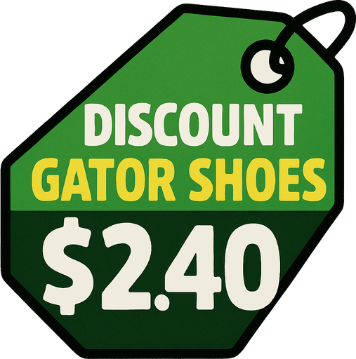 Green pricetag that says discount gator shoes $2.40.
In-Game asset.  2d.  High contrast.  No shadows