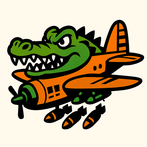 bomber plane crocodile.
In-Game asset.  2d.  High contrast.  No shadows