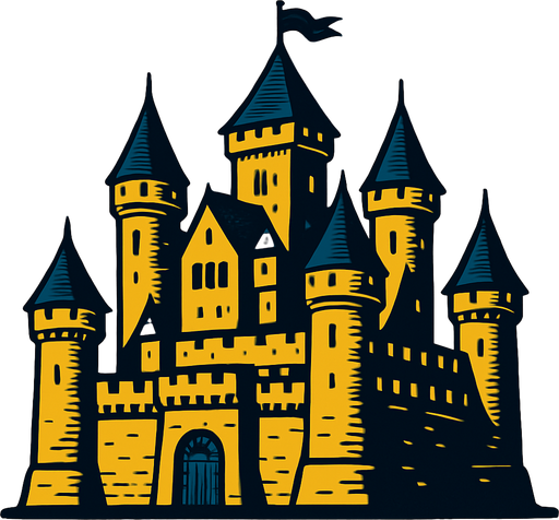 a big castle.
In-Game asset.  2d.  High contrast.  No shadows