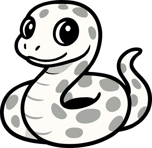 Una serpiente blanca con manchas grises con ojos negros estilo caricatura.
In-Game asset.  2d.  High contrast.  No shadows