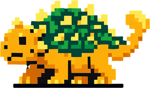 Make it 8 bit style dinosaur Ankylosaurus cartoon character.
In-Game asset.  High contrast.  No shadows