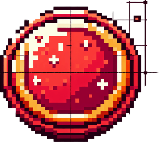 pixel art coin with red color.
Single Game Texture. In-Game asset. 2d. Blank background. High contrast. No shadows.