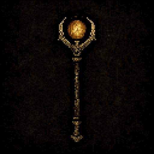 Büyü asası logosu Dark souls style 2d pixel art.
In-Game asset.  2d.  High contrast.  No shadows