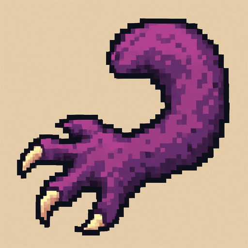 2d pixel art high quality purple monster arm with 3 finger hand.
In-Game asset.  2d.  High contrast.  No shadows