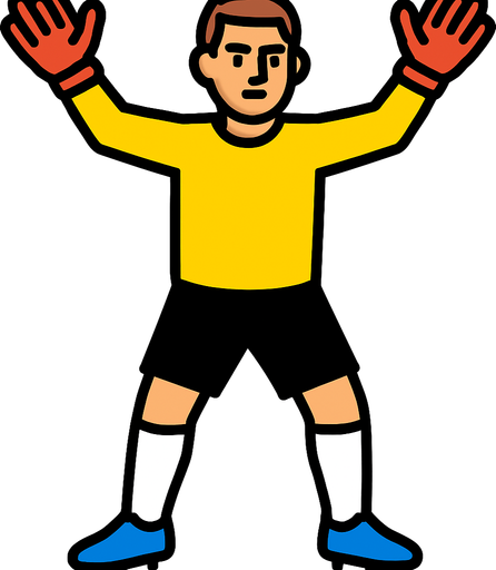 male soccer goalkeeper with hands up and not holding ball 2d ingame asset high contrast no shadows.
In-Game asset.  2d.  High contrast.  No shadows