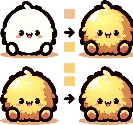 a yellow furry cuddly ball of fur. little feet. No ears. cute happy face. Cartoon style. Cute art style. Simple vector style. Pastel colors, flat shaded, vector art. Single Game Texture. In-Game asset. 2d. Blank background. High contrast. No shadows