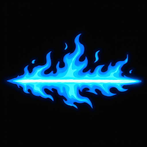 rayo láser azul con fuego azul alrededor.
In-Game asset.  2d.  High contrast.  No shadows