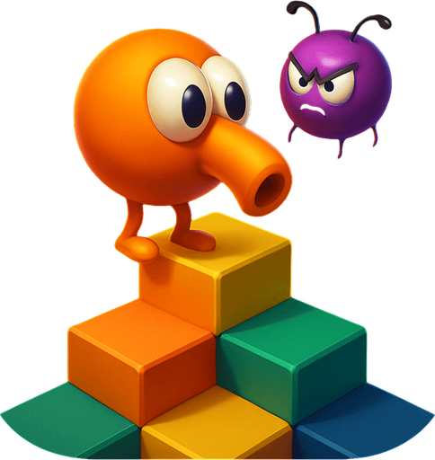 Modern App Store icon, high definition, square with rounded corners, for a game titled "Q-Bert Reimagined" and with the description "A modern take on the classic Q-Bert formula: navigate an isometric pyramid, change tile colors by landing on them, and avoid enemies while completing each level before advancing.". No text on icon!