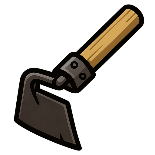 farming hoe.
In-Game asset.  2d.  High contrast.  No shadows