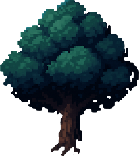 Pixel art de árbol pero de noche.
In-Game asset.  2d.  High contrast.  No shadows