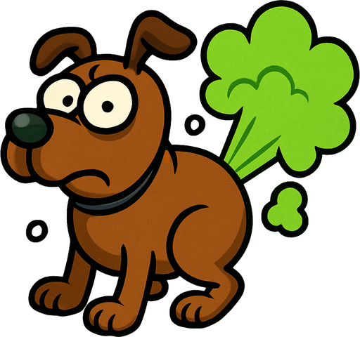 Cartoon dog doing a fart in plants vs zombies style artwork.
In-Game asset.  2d.  High contrast.  No shadows
