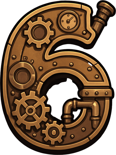 numero 6 en estilo steampunk.
In-Game asset.  2d.  High contrast.  No shadows