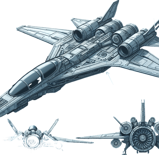 futuristic space fighter.
full front and rear views