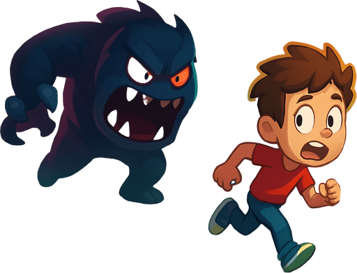 Fullscreen modern App Store landscape banner, 16:9, high definition, for a game titled "Monster Chase" and with the description "Control a character with your finger while an AI monster hunts you down. Survive as long as possible in this intense chase game with intuitive touch controls.". No text on banner!