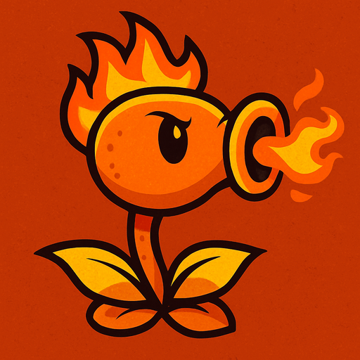 peashoter plant vs zombies 2 but fire.
In-Game asset.  2d.  High contrast.  No shadows