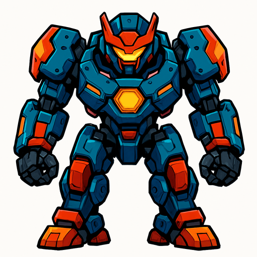 different cyber big Robot enemy from the front side facing camera. HD colors. separated
In-Game asset.  2d.  High contrast.  No shadows