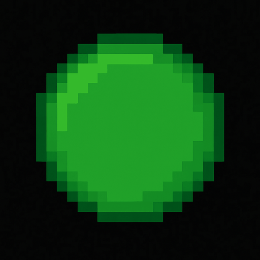 Genera una imagen de un círculo verde pixel.
In-Game asset.  2d.  High contrast.  No shadows