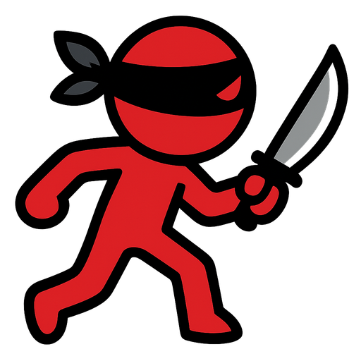 Red stickman with a knife and a thief's bandana.
In-Game asset.  2d.  High contrast.  No shadows. No eyes