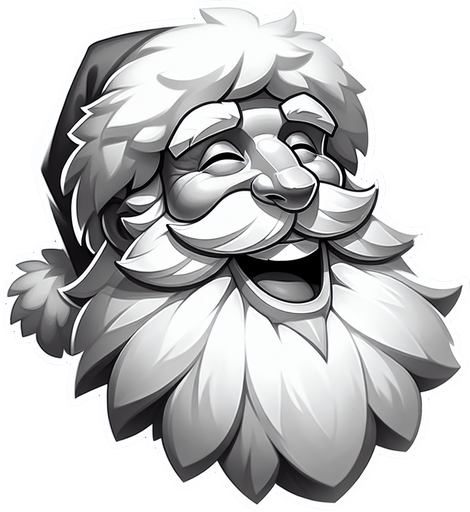 b&w smiling Santa Clauss' head icon Single Game Texture. In-Game asset. 2d. Blank background. High contrast. No shadows.