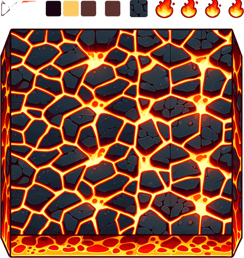 a cartoon lava floor. top-down view. tile-able so it can be repeated. no text..
Single Game Texture. In-Game asset. 2d. Blank background. High contrast. No shadows.