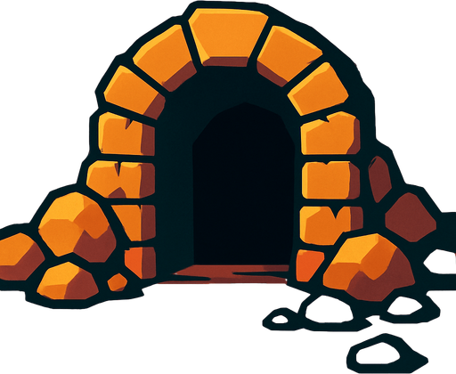 Una mazmorra rocosa, sin contorno y de fondo se vean piedras algo difuminadas y una entrada a una mazmorra.
In-Game asset.  2d.  High contrast.  No shadows.
In-Game asset.  2d.  High contrast.  No shadows