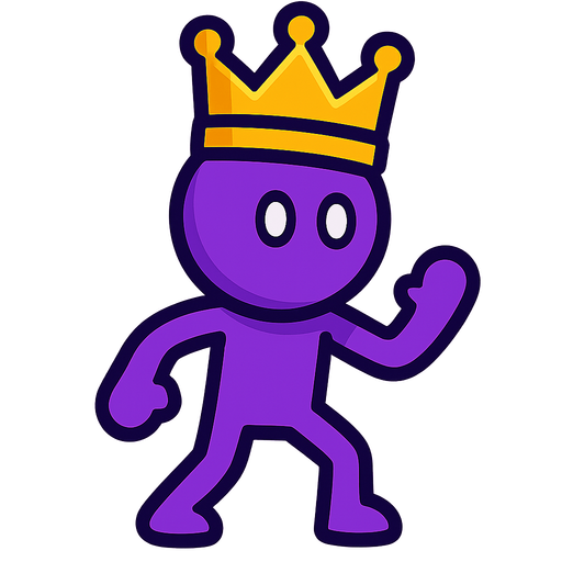 Purple stickman with a crown.
In-Game asset.  2d.  High contrast.  No shadows