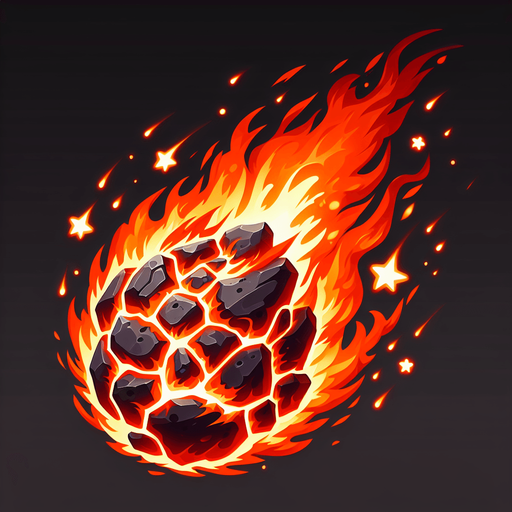 Метеорит объятый пламенем, без фона.
Single Game Texture. In-Game asset. 2d. Blank background. High contrast. No shadows.