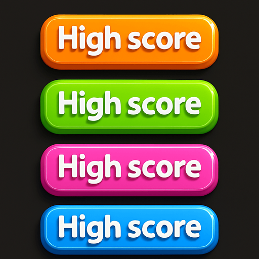 3D pack of buttons have text "Hich score". different colors. HD colors.
In-Game asset.  High contrast.  No shadows. 3D