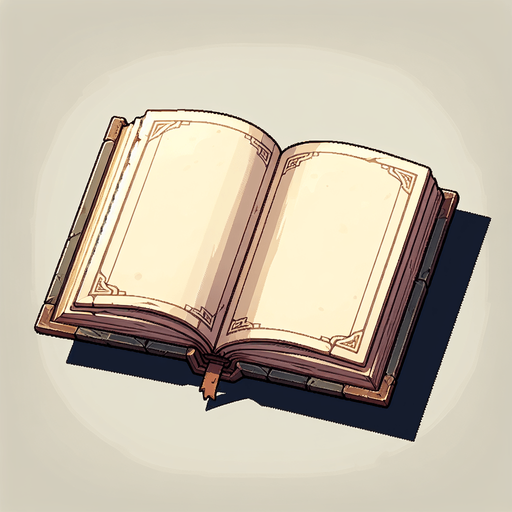 Book pages, blank, open book, no text, front facing
Single Game Texture. In-Game asset. 2d. Blank background. High contrast. No shadows.