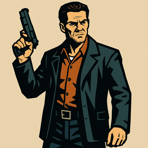 draw a man like max payne.
In-Game asset.  2d.  High contrast.  No shadows