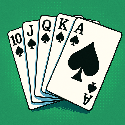 A fanned card hand that shows a royal flush in spades. Anime style.
In-Game asset.  2d.  High contrast.  No shadows