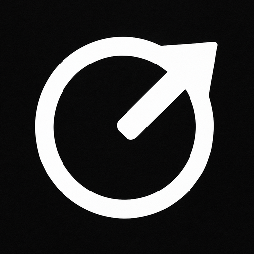 Un circulo blanco con una flecha sobresaliendo formando parte del circulo. figura simple.
In-Game asset.  2d.  High contrast.  No shadows