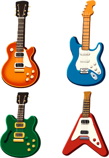 Pack of different guitars.
In-Game asset.  High contrast.  No shadows. 3D