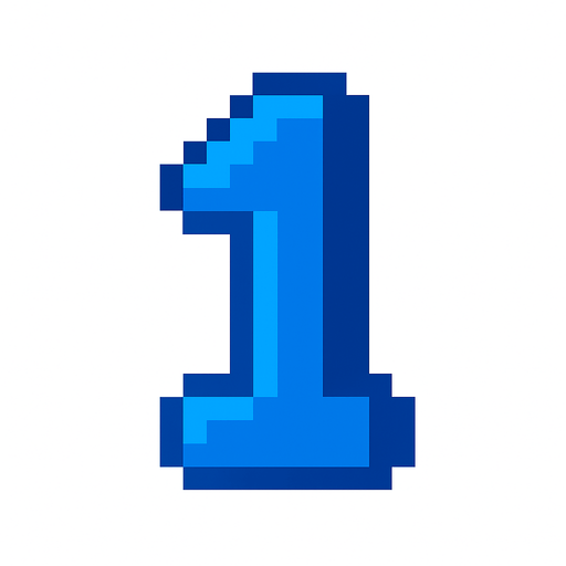 Número 1 azul , pixelart.
In-Game asset.  2d.  High contrast.  No shadows
