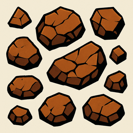 üstten bakılan kaya parçaları.
In-Game asset.  2d.  High contrast.  No shadows