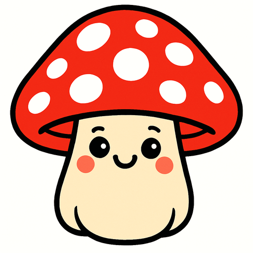 sevimli güzel bir kırmızı ve benekli mantar çiz.
2d.  High contrast.  No shadows