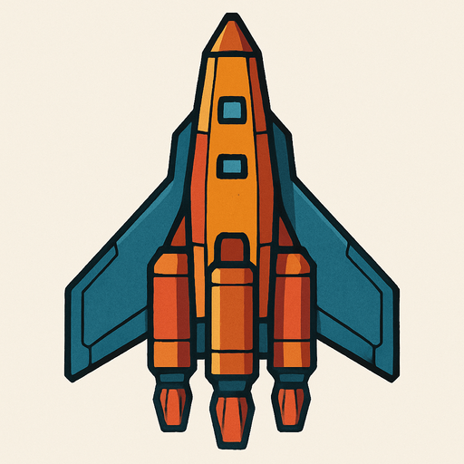 vertical spaceship.
In-Game asset.  2d.  High contrast.  No shadows
