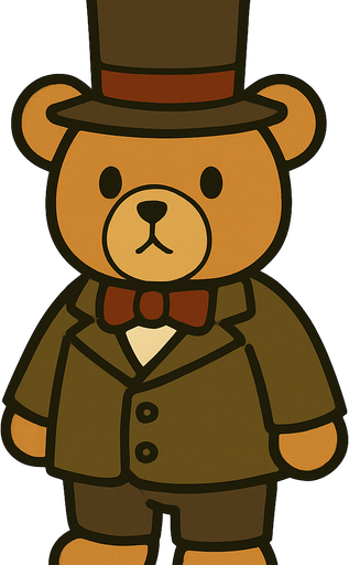 Teddy bear professor Layton game style.
In-Game asset.  2d.  High contrast.  No shadows