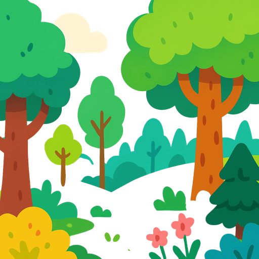 fond d'écran forêt mignonne.
In-Game asset.  2d.  High contrast.  No shadows