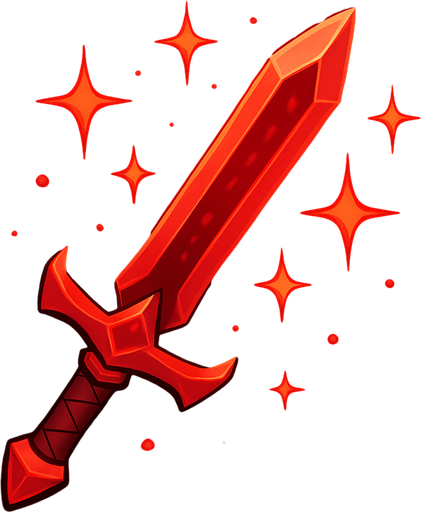una espada roja con destellos.
In-Game asset.  2d.  High contrast.  No shadows