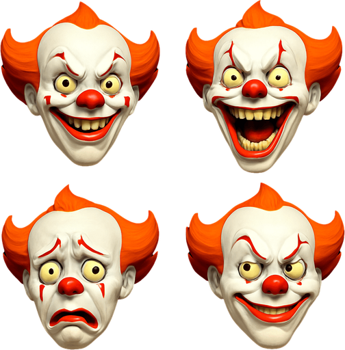 3D penny jack the clone from the movie, Scary but funny and cute face meme. only face. different faces look
In-Game asset.  3D.  High contrast.  No shadows