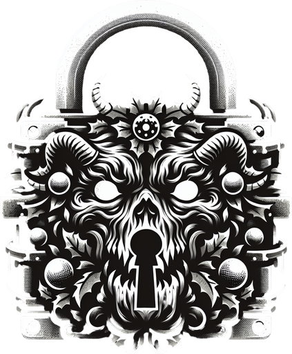 eerie christmas inspired krampus lock with a resident evil style.
Single Game Texture. In-Game asset. 2d. Blank background. High contrast. No shadows.