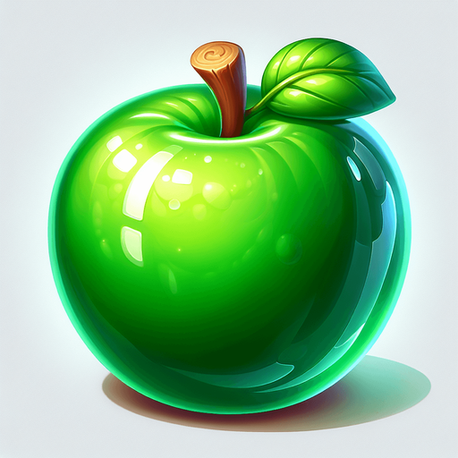green apple.
Single Game Texture. In-Game asset. 2d. Blank background. High contrast. No shadows.