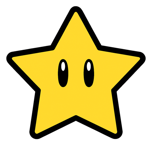Star mario grafics no background.
In-Game asset.  2d.  High contrast.  No shadows