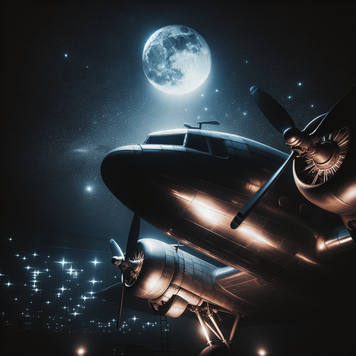 Air coaching airplane at night, from profile view