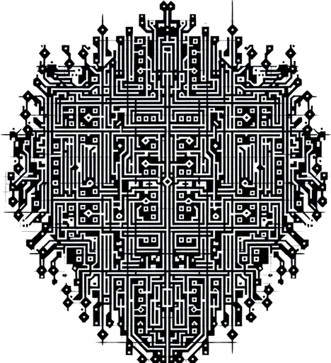 A shield shape formed from a 1's and 0's matrix pattern (like circuitry). Some lines of the grid could be missing or 'glitching' out, suggesting attacks passing through harmlessly.
Single Game Texture.  In-Game asset.  2d.  Blank background.  High contrast.  No shadows