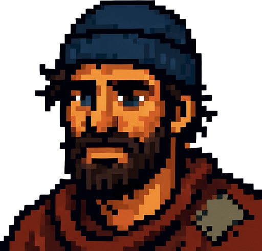 Handsome Homless head PİXEL.
In-Game asset.  2d.  High contrast.  No shadows