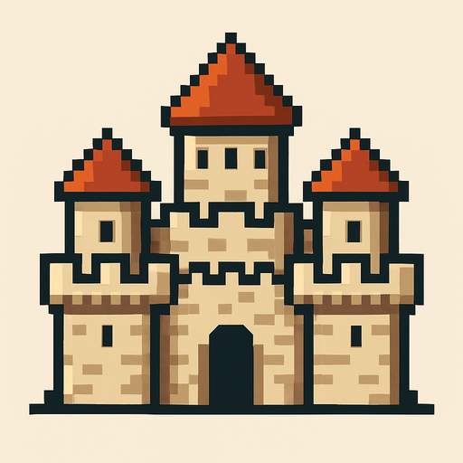 castle base, pixel art.
In-Game asset.  2d.  High contrast.  No shadows